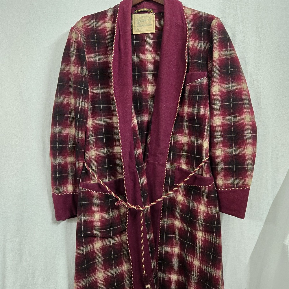 vintage derwent australian David Jones mens wool robe Burgundy Plaid Rare HTF